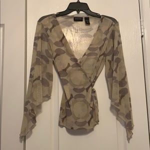 V neck wrap around see through top